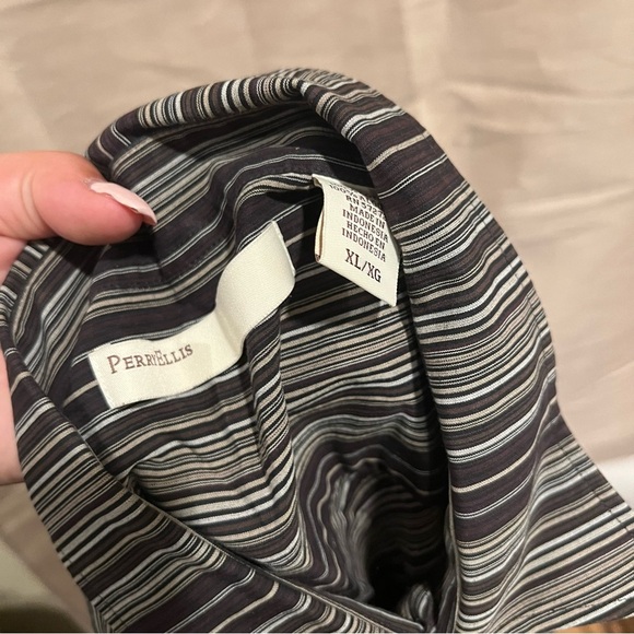 Perry Ellis Black White Stripe Button Down - Picture 2 of 4